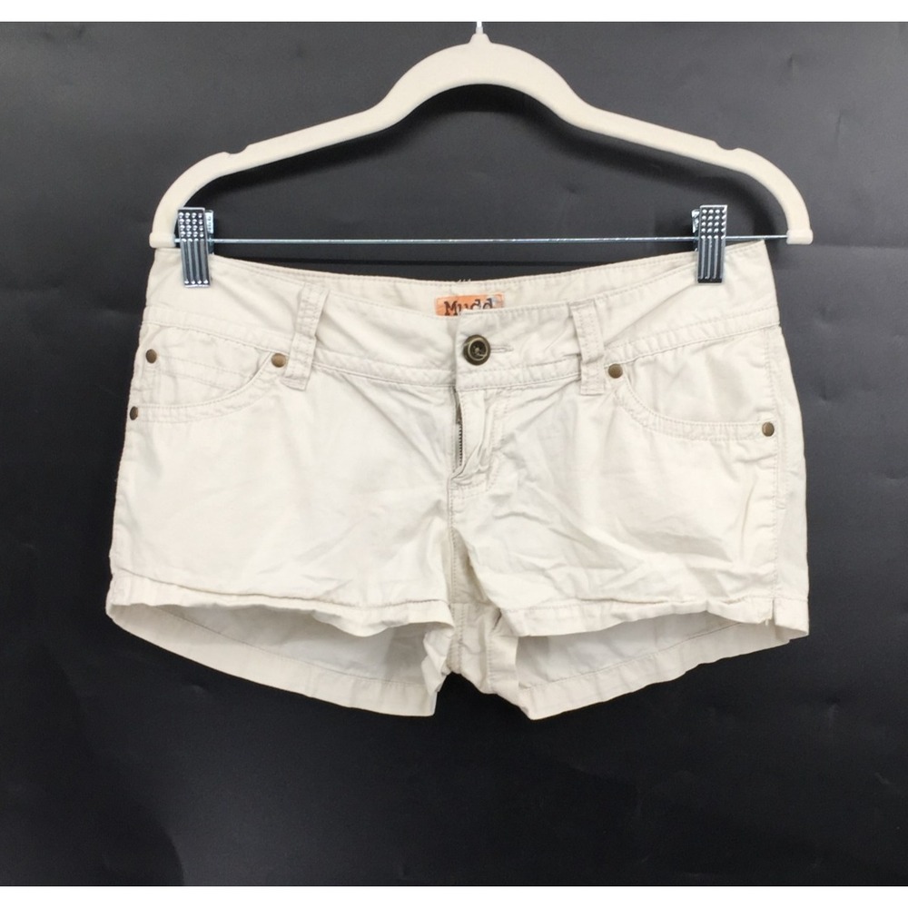 vintage y2k Mudd White cream pocket detail low rise waist micro mini shorts 7 32